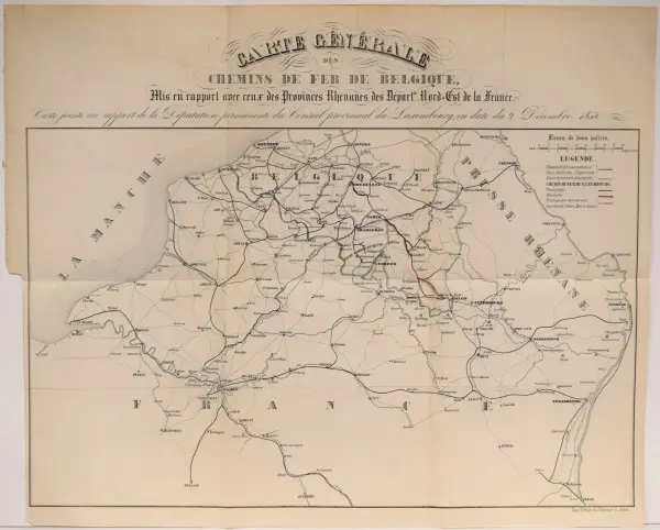 Belgium's pioneering rail network in 1850, the densest in Europe.