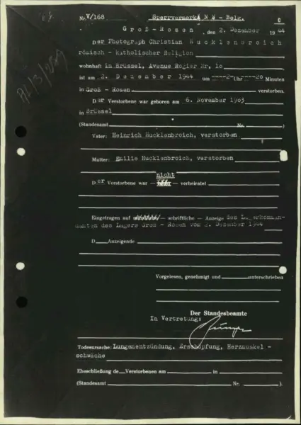 Death certificate of Christian Hucklenbroich issued at Gross Rosen (1944)-Arolsen Archives