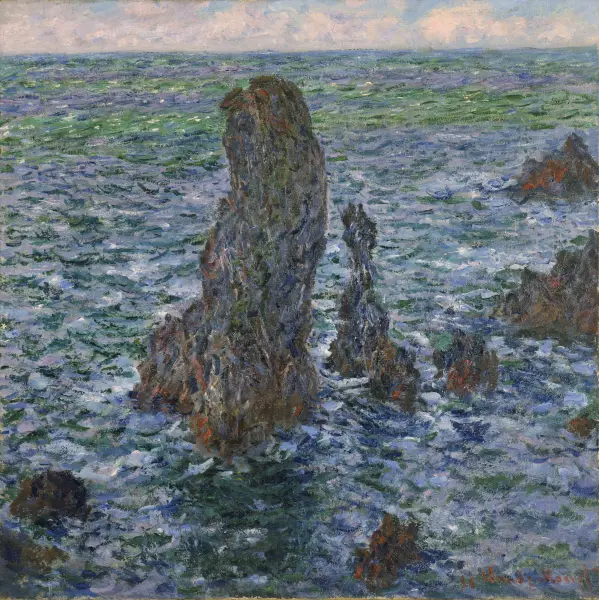 Claude Monet: The Pyramides at Port-Coton, Belle-Île (1886) via Wikimedia Commons